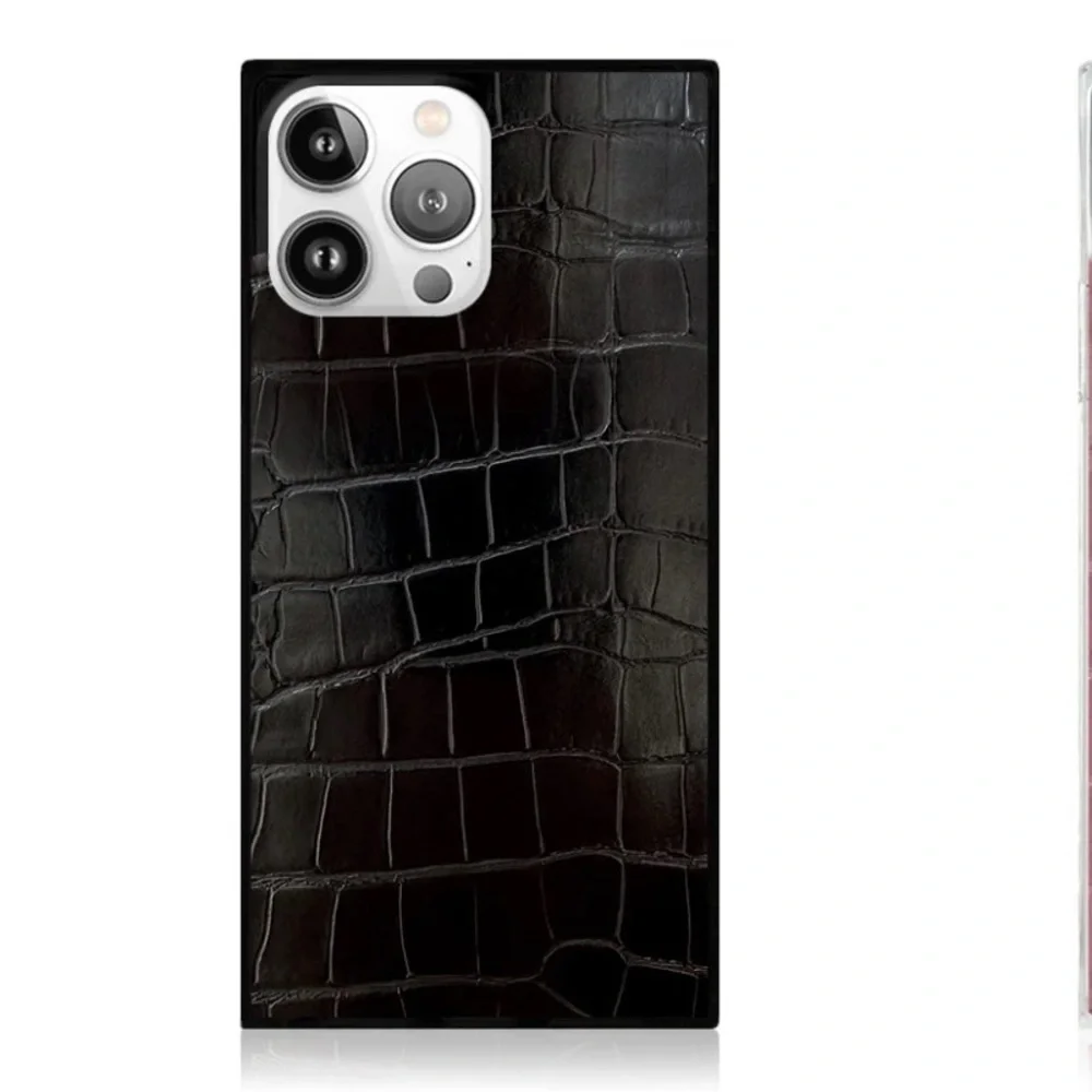 SQUARE® Black Crocodile Faux Leather iPhone Case Flaunt Iphone 14 Pro Max